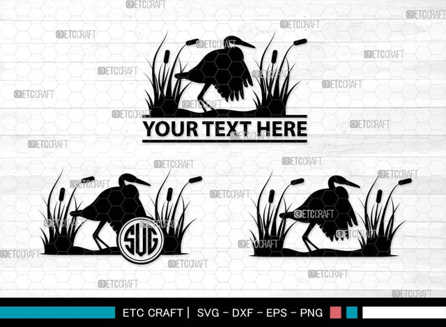 Heron SVG, Heron Silhouette, Bird Svg, Heron Reeds Svg, Lake Reeds Svg, Water Svg, Black Heron Svg, Animal Svg, Heron SVG ETC Craft 