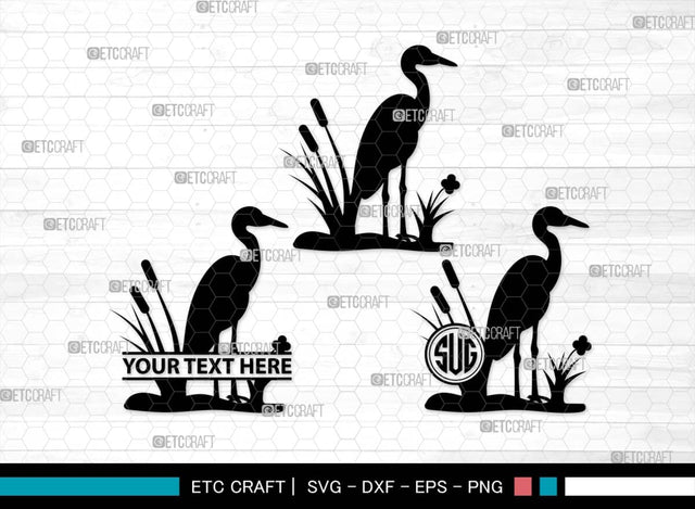 Heron SVG, Heron Silhouette, Bird Svg, Heron Reeds Svg, Lake Reeds Svg, Water Svg, Black Heron Svg, Animal Svg, Heron SVG ETC Craft 