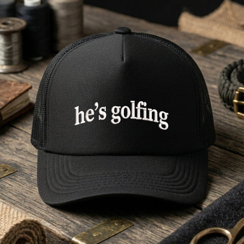 He's Golfing Embroidery Design – Funny Golf Saying Minimalist Typography Machine Embroidery File Embroidery/Applique DESIGNS PatternFeed8 