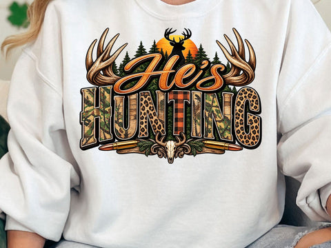 Hes Hunting Camo Antler PNG SVG artprintfile 