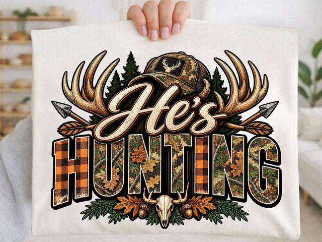 Hes Hunting Camo Antler PNG SVG artprintfile 