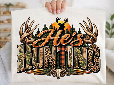Hes Hunting Camo Antler PNG SVG artprintfile 