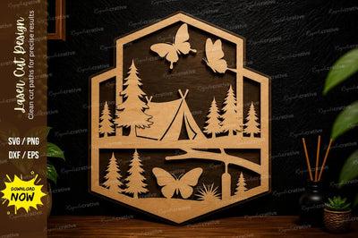 Hexagon Camping Scene laser cut svg File SVG Regulrcrative 