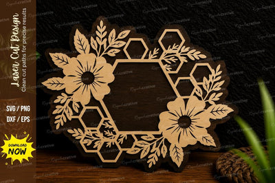 Hexagon Floral Corner Frame Laser Cut SVG Design SVG Regulrcrative 