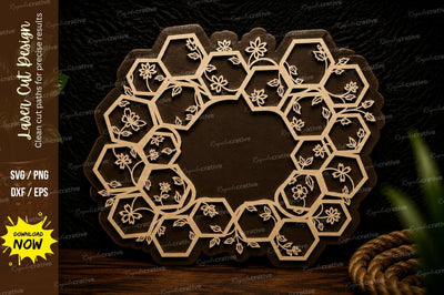 Hexagon Floral Mandala Frame Laser Cut SVG Design SVG Regulrcrative 