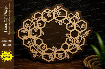 Hexagon Floral Wreath Frame Laser Cut SVG Design SVG Regulrcrative 