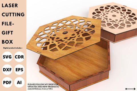 Hexagon Gift box and Nuts Box | laser cut file | svg paper cut | cricut | glowforge file SVG tofigh4lang 