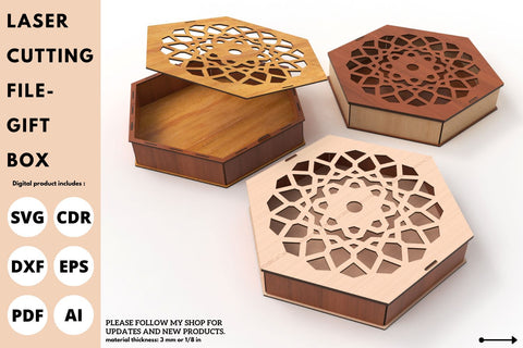 Hexagon Gift box and Nuts Box | laser cut file | svg paper cut | cricut | glowforge file SVG tofigh4lang 