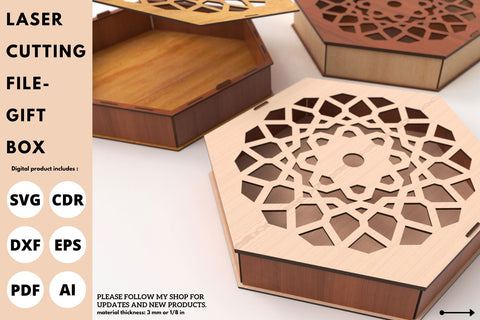 Hexagon Gift box and Nuts Box | laser cut file | svg paper cut | cricut | glowforge file SVG tofigh4lang 