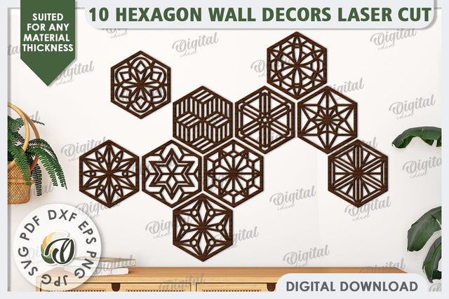 Hexagon Wall Decor Laser Cut Bundle. Home Decor SVG SVG Evgenyia Guschina 