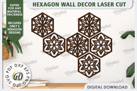 Hexagon Wall Decor Laser Cut. Hexagon Home Decor SVG SVG Evgenyia Guschina 