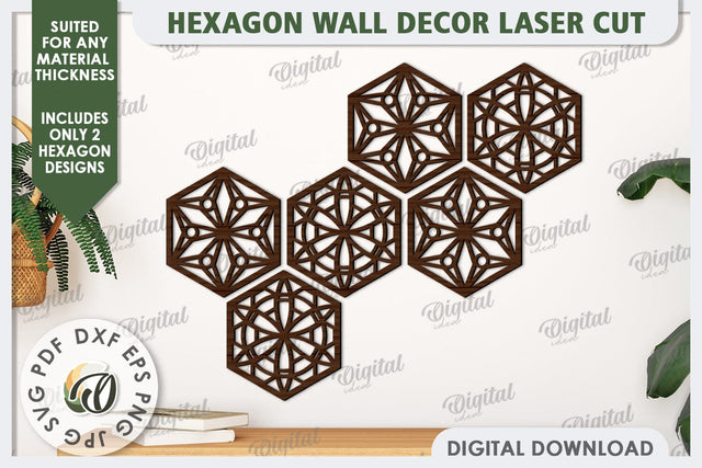 Hexagon Wall Decor Laser Cut. Hexagon Home Decor SVG SVG Evgenyia Guschina 