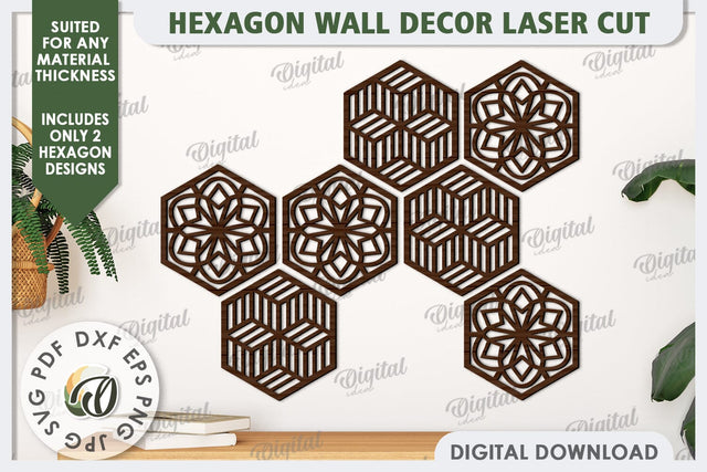 Hexagon Wall Decor Laser Cut. Hexagon Home Decor SVG SVG Evgenyia Guschina 