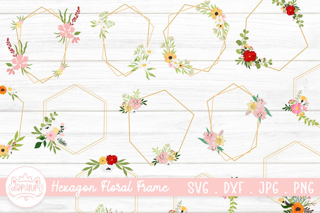 Hexagonal Frame With Flower Arrangement Bundle SVG dapiyupi store 