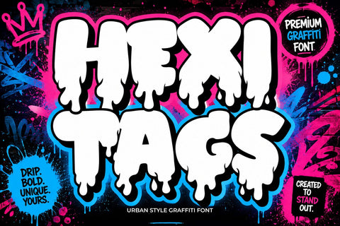 Hexitags – 3D Dripping Graffiti Font Font Mozzatype 