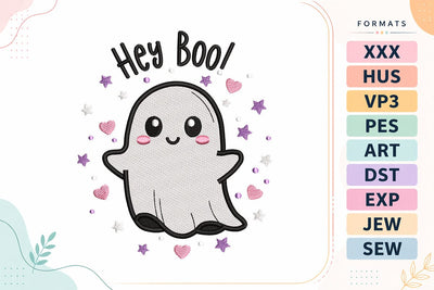 Hey Boo Cute Ghost Hearts Embroidery Design Embroidery/Applique DESIGNS sg embroidery 