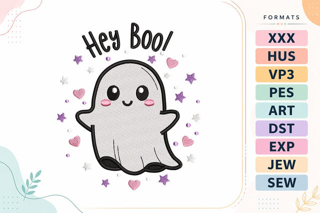Hey Boo Cute Ghost Hearts Embroidery Design Embroidery/Applique DESIGNS sg embroidery 