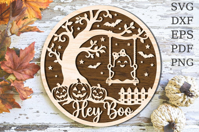 Hey Boo Ghost Halloween Laser Cut SVG SVG Rupkotha 
