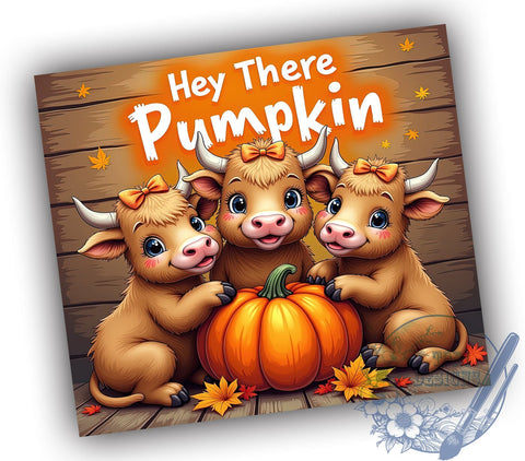 Hey There Pumpkin 20oz Skinny Tumbler PNG, Fall Highland Cows Tumbler Sublimation Wrap, Straight & Tapered Tumbler Wrap, Instant Digital Download Sublimation ToriDesigns 