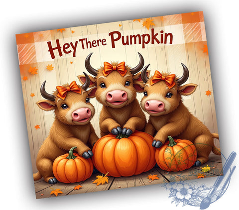 Hey There Pumpkin 20oz Skinny Tumbler PNG, Fall Highland Cows Tumbler Sublimation Wrap, Straight & Tapered Tumbler Wrap, Instant Digital Download Sublimation ToriDesigns 