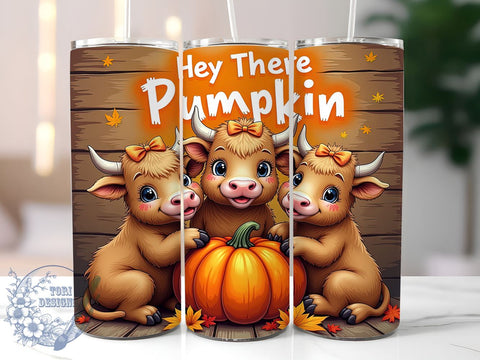 Hey There Pumpkin 20oz Skinny Tumbler PNG, Fall Highland Cows Tumbler Sublimation Wrap, Straight & Tapered Tumbler Wrap, Instant Digital Download Sublimation ToriDesigns 
