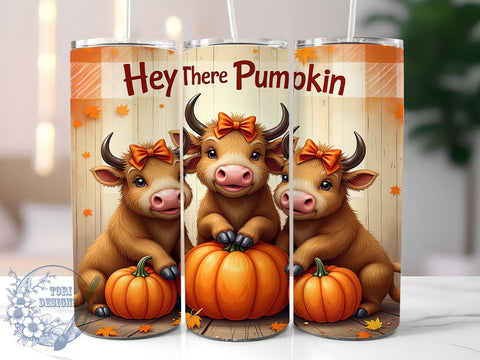 Hey There Pumpkin 20oz Skinny Tumbler PNG, Fall Highland Cows Tumbler Sublimation Wrap, Straight & Tapered Tumbler Wrap, Instant Digital Download Sublimation ToriDesigns 