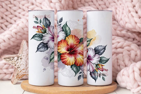 Hibiscus Bloom 20oz Tumbler Wrap Sublimation DesignSVG 