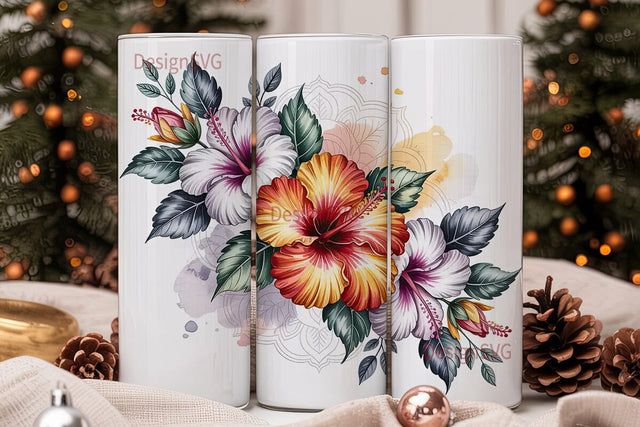 Hibiscus Bloom 20oz Tumbler Wrap Sublimation DesignSVG 