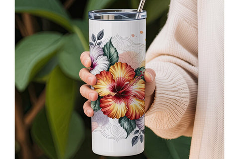 Hibiscus Bloom 20oz Tumbler Wrap Sublimation DesignSVG 