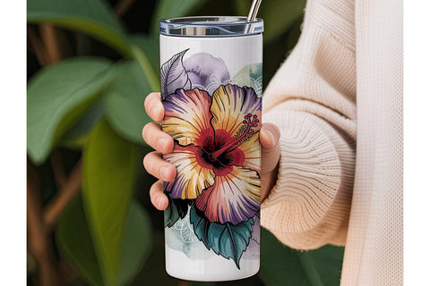 Hibiscus Bloom 20oz Tumbler Wrap Sublimation DesignSVG 
