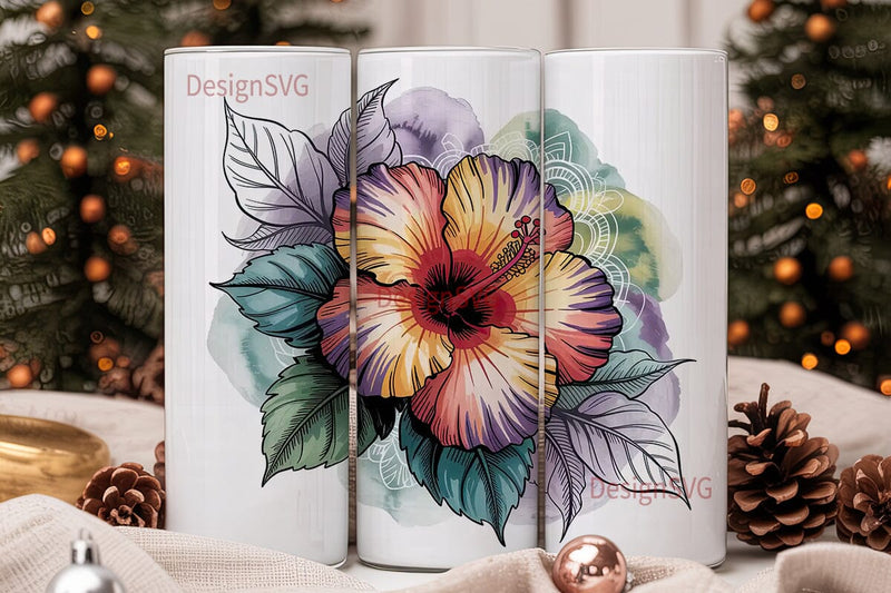 Hibiscus Bloom 20oz Tumbler Wrap Sublimation DesignSVG 