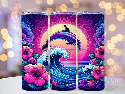 Hibiscus Floral Dolphin Ocean Beach 20oz Tumbler Wrap Sublimation Design, Straight Tapered Tumbler Wrap, Dolphin Tumbler Png, Instant Digital Download Sublimation SvggirlplusArt 