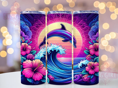 Hibiscus Floral Dolphin Ocean Beach 20oz Tumbler Wrap Sublimation Design, Straight Tapered Tumbler Wrap, Dolphin Tumbler Png, Instant Digital Download Sublimation SvggirlplusArt 