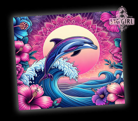 Hibiscus Floral Dolphin Ocean Beach 20oz Tumbler Wrap Sublimation Design, Straight Tapered Tumbler Wrap, Dolphin Tumbler Png, Instant Digital Download Sublimation SvggirlplusArt 