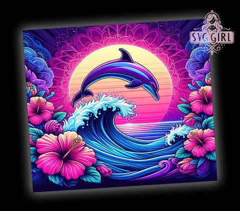 Hibiscus Floral Dolphin Ocean Beach 20oz Tumbler Wrap Sublimation Design, Straight Tapered Tumbler Wrap, Dolphin Tumbler Png, Instant Digital Download Sublimation SvggirlplusArt 