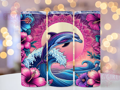 Hibiscus Floral Dolphin Ocean Beach 20oz Tumbler Wrap Sublimation Design, Straight Tapered Tumbler Wrap, Dolphin Tumbler Png, Instant Digital Download Sublimation SvggirlplusArt 