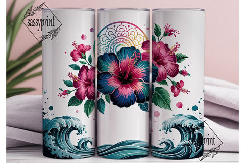 Hibiscus Mandala Ocean Waves Tumbler Sublimation sassyprint 