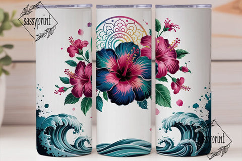 Hibiscus Mandala Ocean Waves Tumbler Sublimation sassyprint 