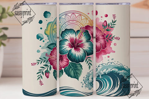 Hibiscus Mandala Ocean Waves Tumbler Sublimation sassyprint 