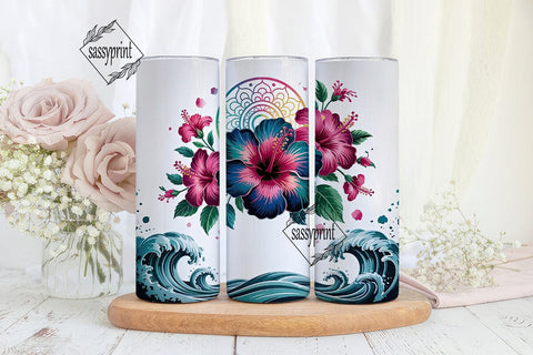 Hibiscus Mandala Ocean Waves Tumbler Sublimation sassyprint 