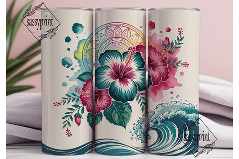 Hibiscus Mandala Ocean Waves Tumbler Sublimation sassyprint 