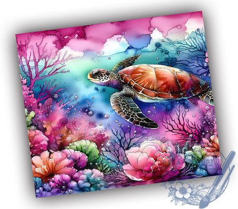 Hibiscus Sea Turtle 20oz Skinny Tumbler, Floral Turtle Tumbler Png, Straight & Tapered Tumbler Wrap, Instant Digital Download Sublimation ToriDesigns 