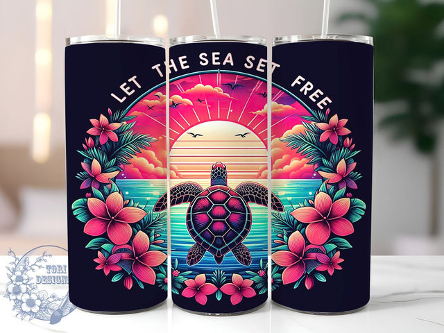 Hibiscus Sea Turtle 20oz Skinny Tumbler, Sea Turtle Tumbler Png, Straight & Tapered Tumbler Wrap, Instant Digital Download Sublimation ToriDesigns 