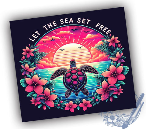 Hibiscus Sea Turtle 20oz Skinny Tumbler, Sea Turtle Tumbler Png, Straight & Tapered Tumbler Wrap, Instant Digital Download Sublimation ToriDesigns 