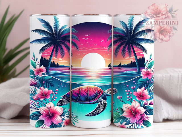 Hibiscus Sea Turtle 20oz Tumbler Wrap PNG, Sea Turtle Tumbler Png, Straight & Tapered Tumbler Wrap, Instant Digital Download Sublimation Li Zamperini 