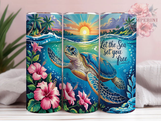 Hibiscus Sea Turtle Tumbler, Let The Sea Set You Free, Ocean Turtle Wrap, 20oz Sublimation Tumbler, Tropical Flower Tumbler, Sea Turtle Design, Coastal Vibes Cup Sublimation Li Zamperini 