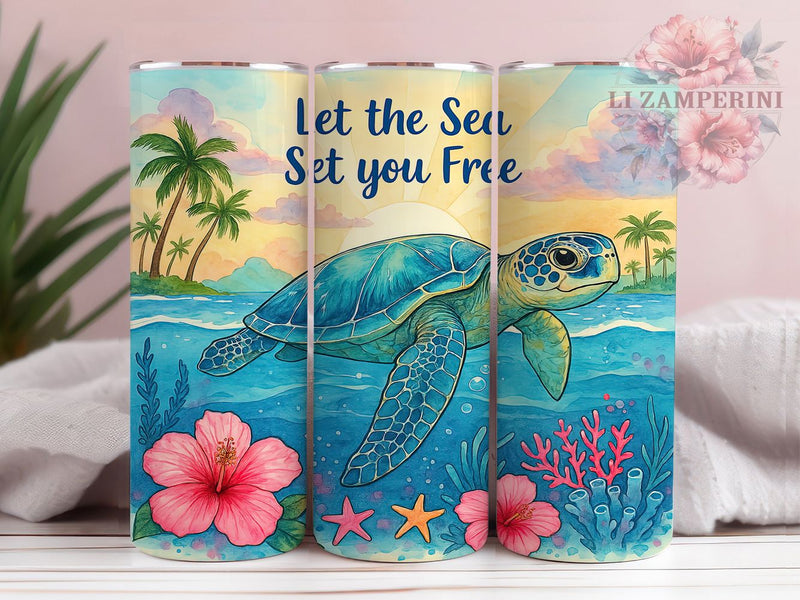 Hibiscus Sea Turtle Tumbler, Let The Sea Set You Free, Ocean Turtle Wrap, 20oz Sublimation Tumbler, Tropical Flower Tumbler, Sea Turtle Design, Coastal Vibes Cup Sublimation Li Zamperini 
