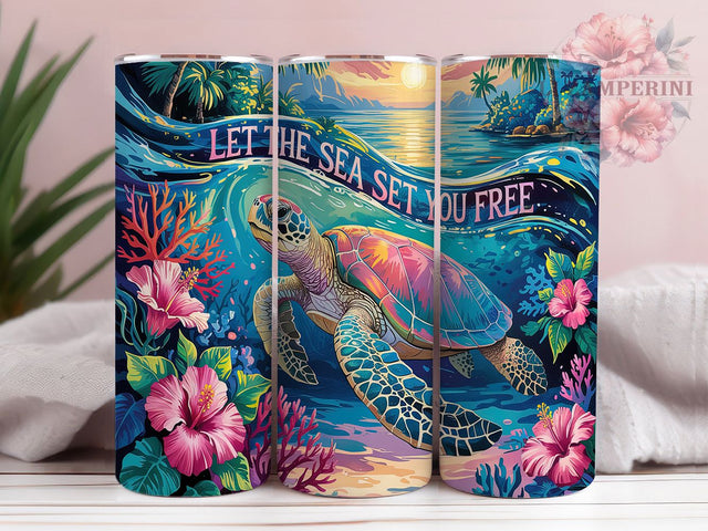 Hibiscus Sea Turtle Tumbler, Let The Sea Set You Free, Ocean Turtle Wrap, 20oz Sublimation Tumbler, Tropical Flower Tumbler, Sea Turtle Design, Coastal Vibes Cup Sublimation Li Zamperini 