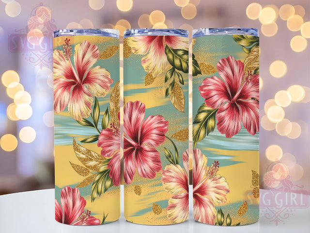 Hibiscus Sparkle Tropical Tumbler Wrap, Hawaiian Pattern Design, Sparkle Floral Cup, Summer Beach Drinkware, Glitter Hibiscus Art, Feminine Tumbler Wrap, Paradise Sublimation Sublimation SvggirlplusArt 