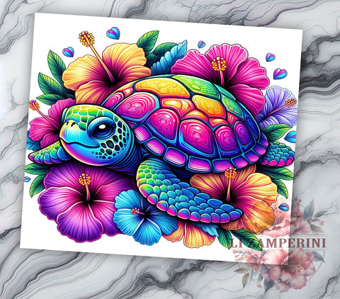 Hibiscus Tropical Floral Turtle 20oz Tumbler Wrap PNG, Sea Turtle Tumbler Png, Straight & Tapered Tumbler Wrap, Instant Digital Download Sublimation Li Zamperini 